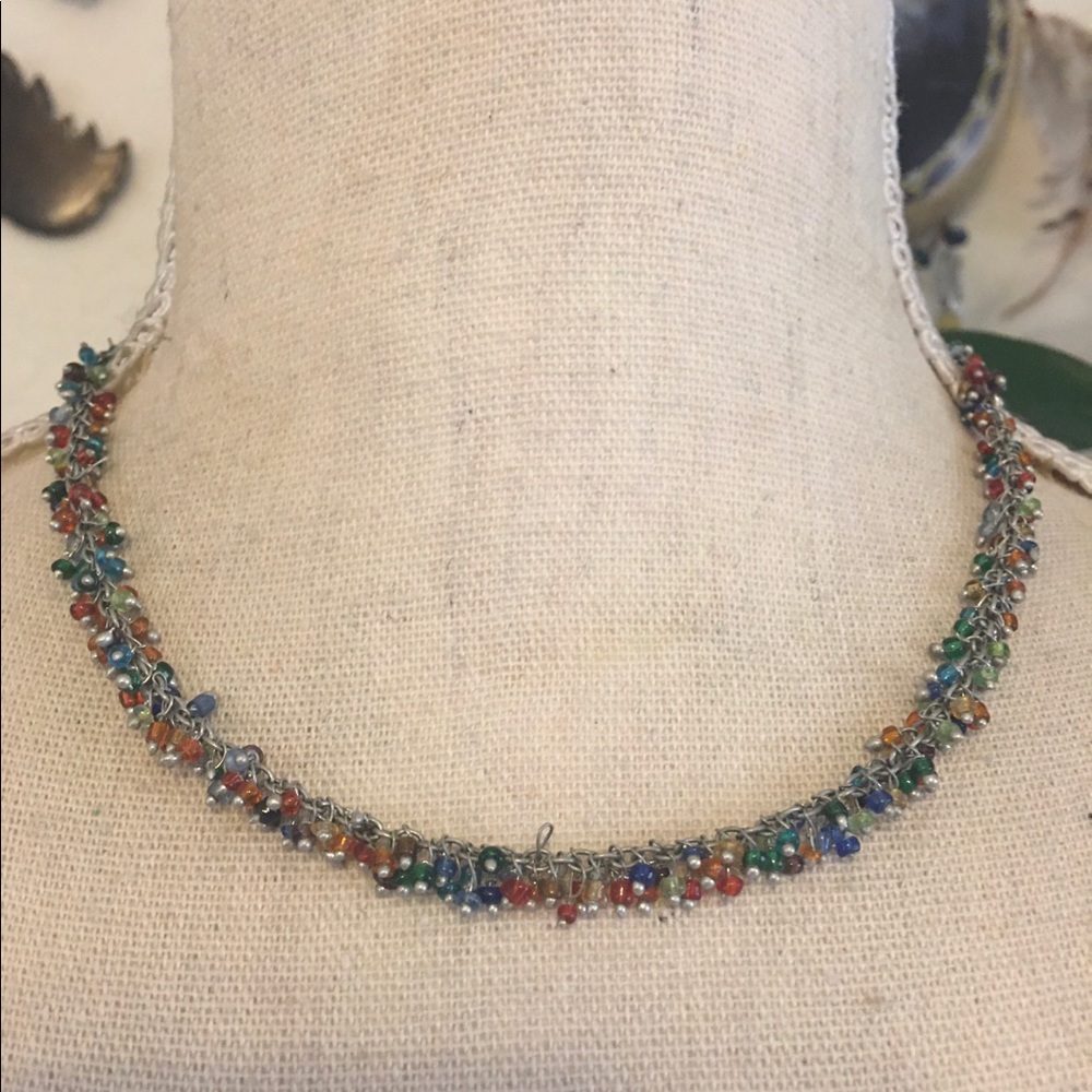 Colorful wired seed bead choker necklace